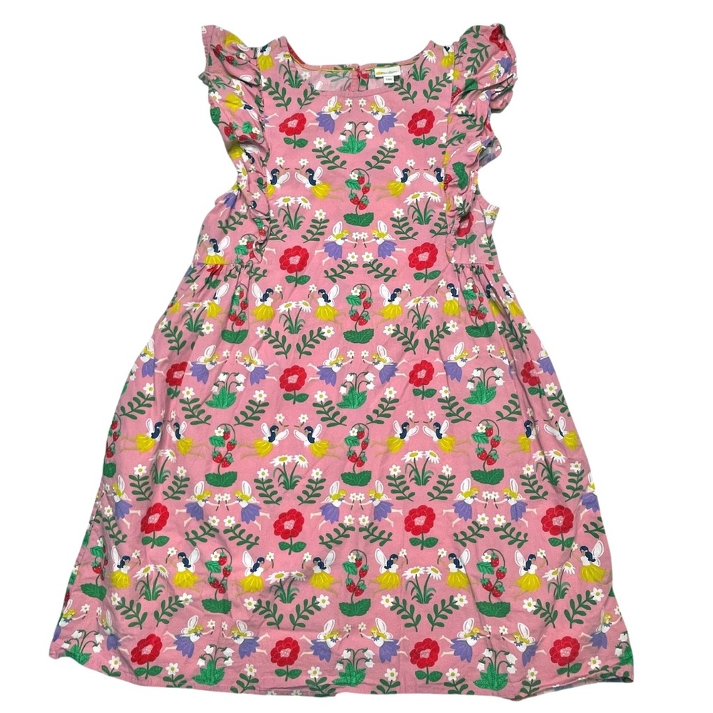 Mini Boden girls size 9-10 pink fairy flower print ruffle sleeve dress excellent